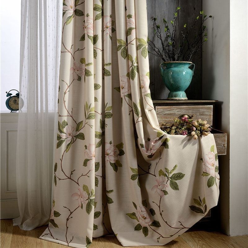 American Rural Curtain Made to Measure Curtain Fresh Flower Printed Environment Protective Cotton Fabric