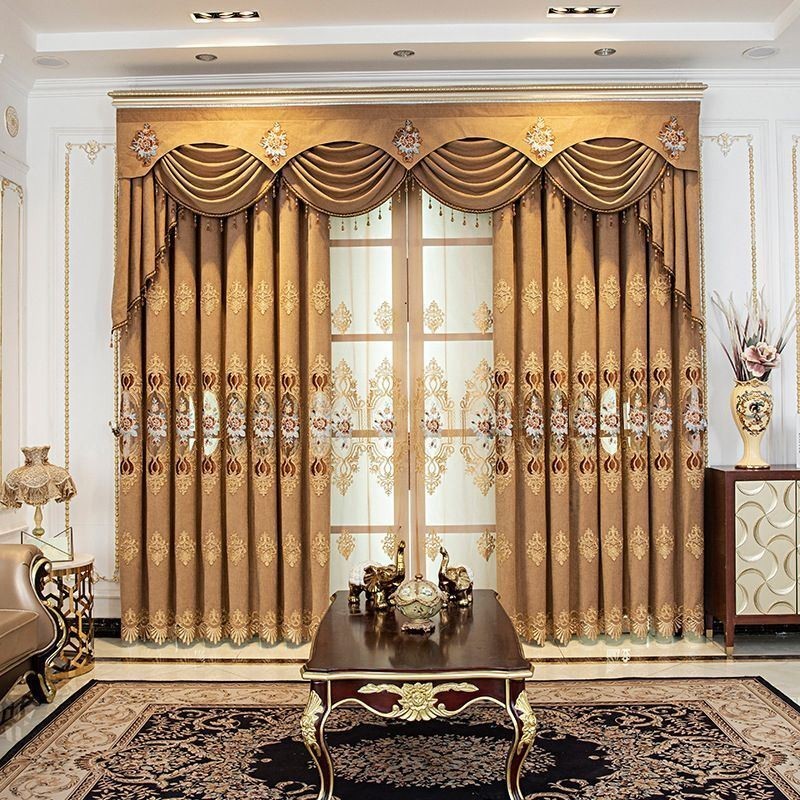 Chenille Curtain Made to Measure Curtain Europe Style Embroidery Flower Window Treatment