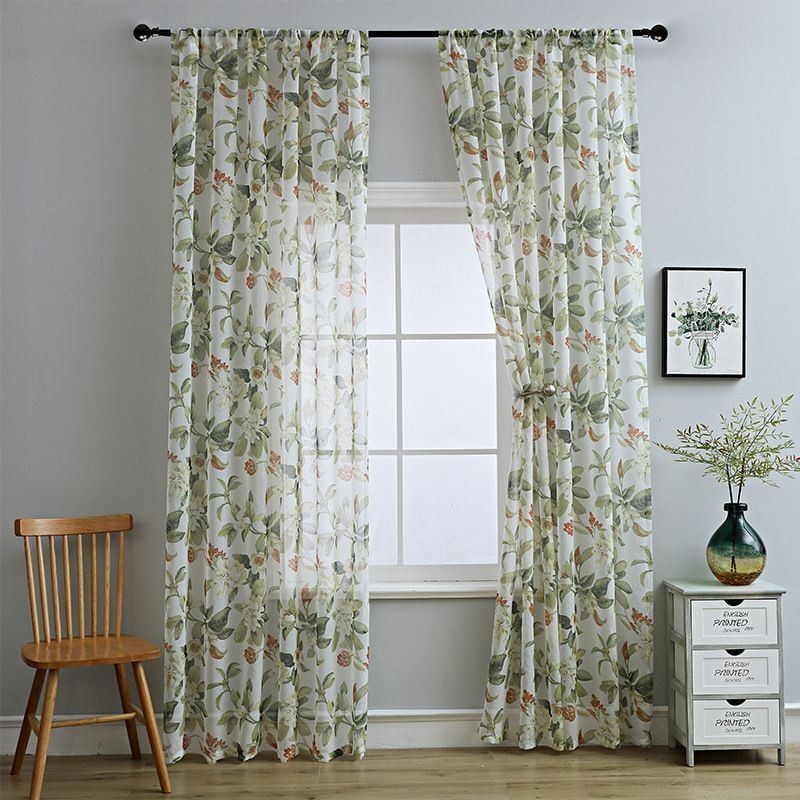 Translucent Tulle Curtains Printed Voile Sheer For Living Room
