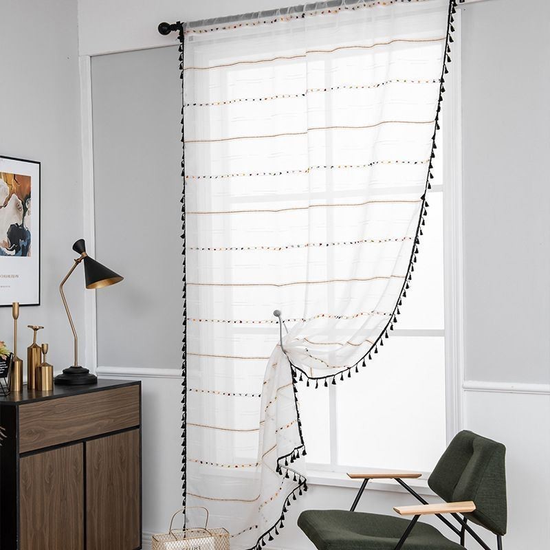 Nordic Sheer Curtains Stripe Pattern Semi Voile