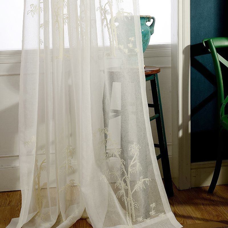 Classic Sheer Curtain Made to Measure Curtain Bamboo Embroidered Tulle Curtains For Living Room
