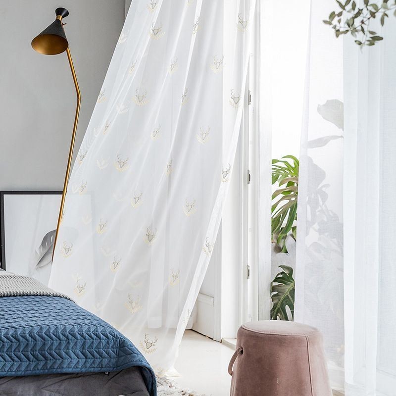 Classic Sheer Curtain Made to Measure Curtain Deer Embroidered Tulle Curtains For Living Room