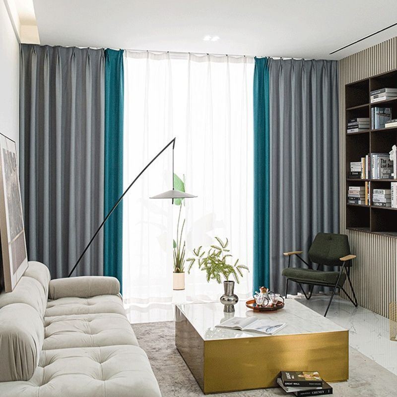 Nordic Patchwork Curtains Solid Color Blackout For Living Room