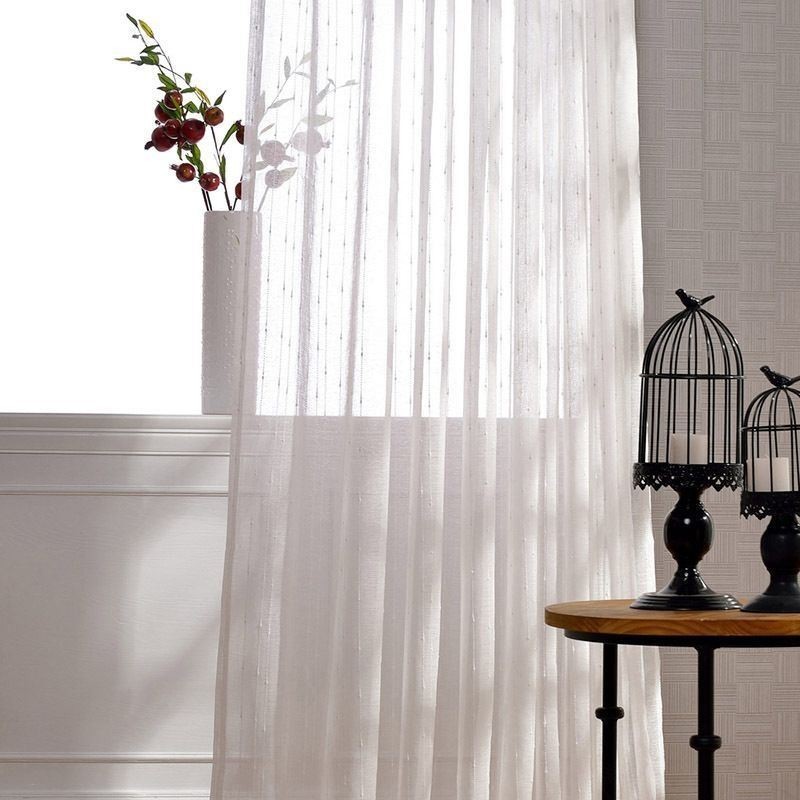 European Embroidered Sheer Curtains Transparent Voile Window Treatment Living Room