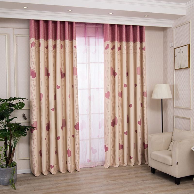 Heart Print Window Panel Room Darkening Curtains For Living Bedroom