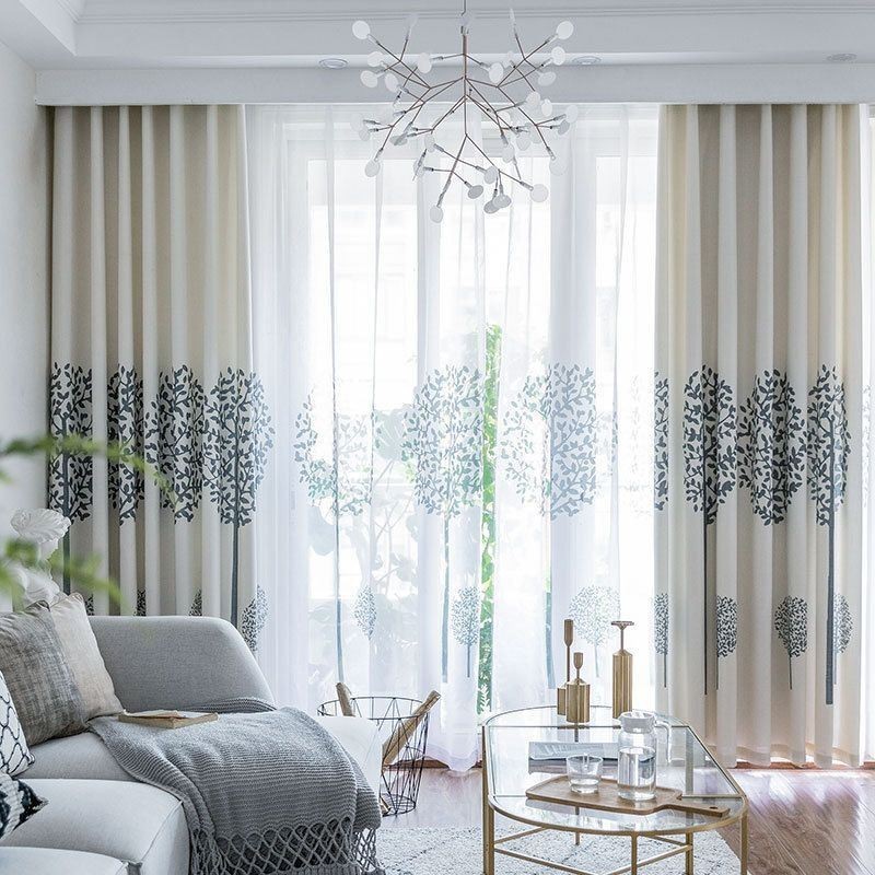 Fabric Nordic Style Big Tree Window Treatment Made to Measure Curtain