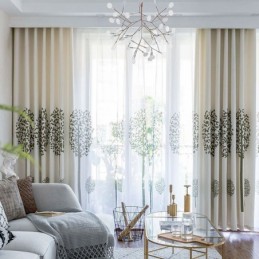 Fabric Nordic Style Big Tree Window Treatment Made to Measure Curtain