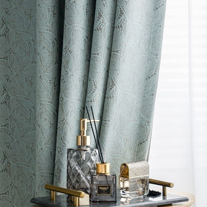 Elegant Blackout Curtains With Leaves Print For Living Room