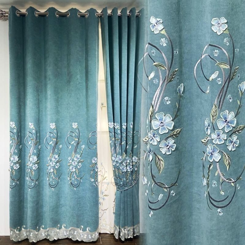 Chenille Curtain Made to Measure Curtain Modern Floral Embroidery