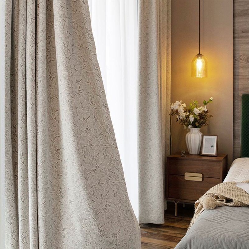 Elegant Blackout Curtains With Leaves Print For Living Room