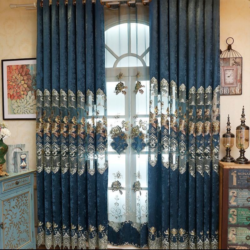 Chenille Curtain Made to Measure Curtain Hollow Out Embroidery Flower
