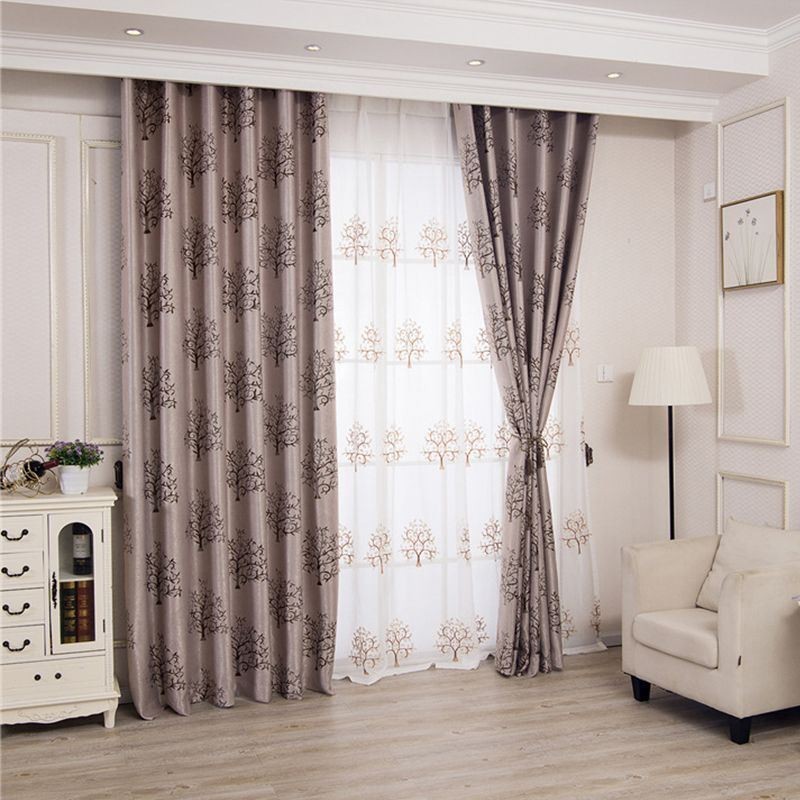 Modern Blackout Curtains Tree Jacquard Shade Fabric Drapes