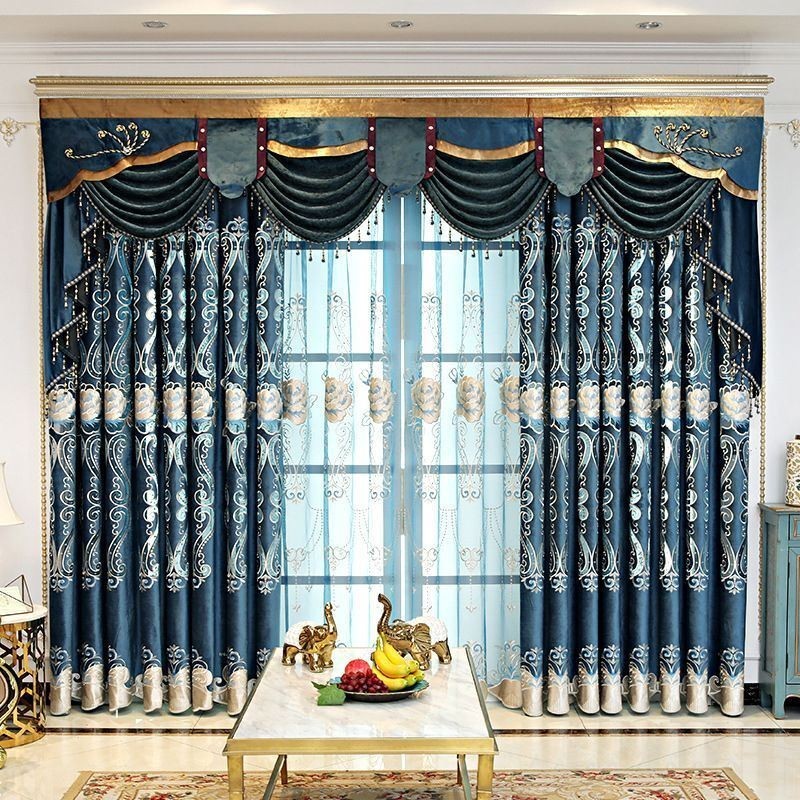 Chenille Curtain Made to Measure Curtain European Style Floral Embroidery