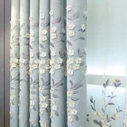 Chenille Curtain Made to Measure Curtain Nordic Style Floral Embroidery