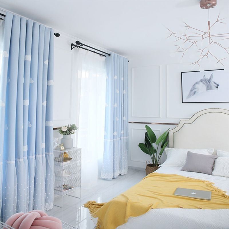Sweet Cloud Curtains Blue Semi Blackout For Girls Room
