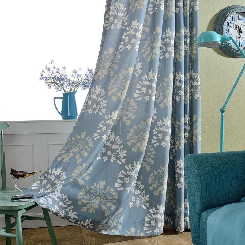 Japanese Simple Curtain Made to Measure Curtain Blue Flower Printed
