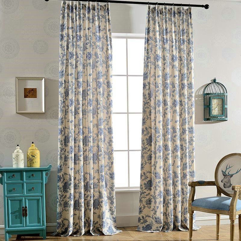 Japanese Simple Curtain Made to Measure Curtain Blue Printed Study Bedroom Fabric