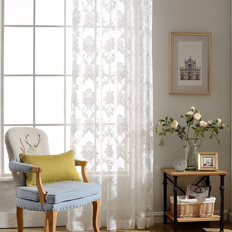Simple Classical Sheer Curtain Made to Measure Curtain European Flower Jacquard Living Room Bedroom Fabric