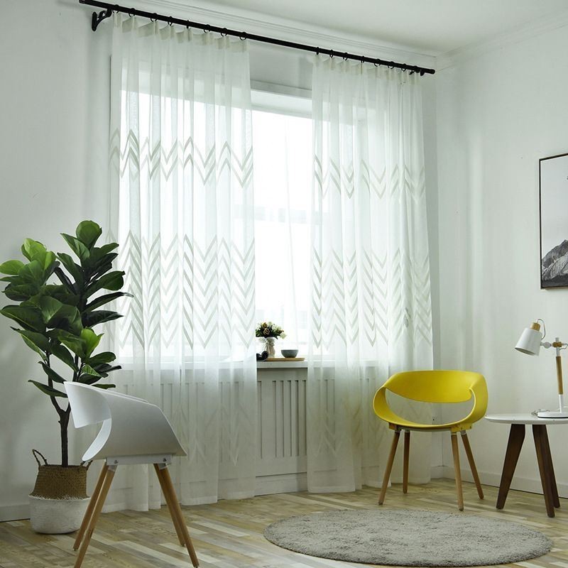 Modern Embroidered Curtain Made to Measure Curtain Geometric Wave Pattern Window Screen For Balcony