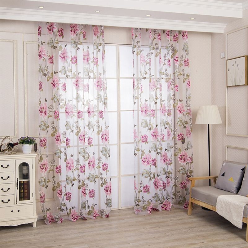 European Sheer Curtain Made to Measure Curtain Rustic Flower Tulle For Living Room Bedroom