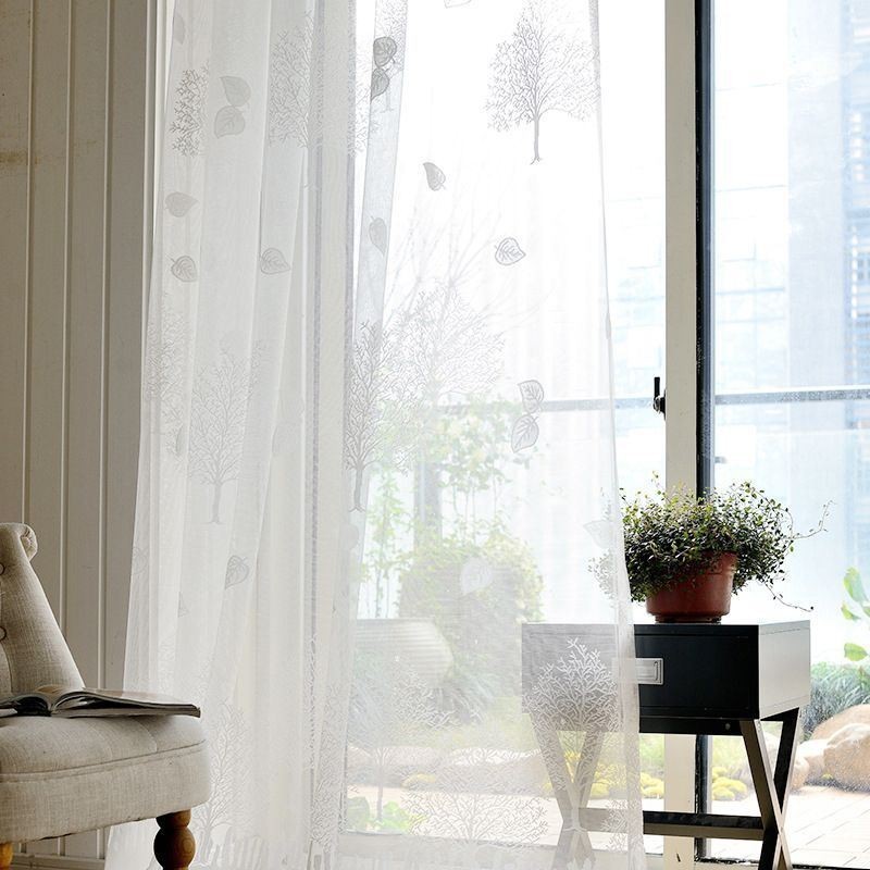 Nordic Semi Sheer Drapes Tree Print Curtains