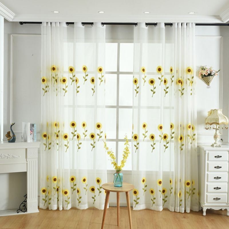 European Sheer Curtain Made to Measure Curtain Rustic Flower Tulle For Living Room Bedroom
