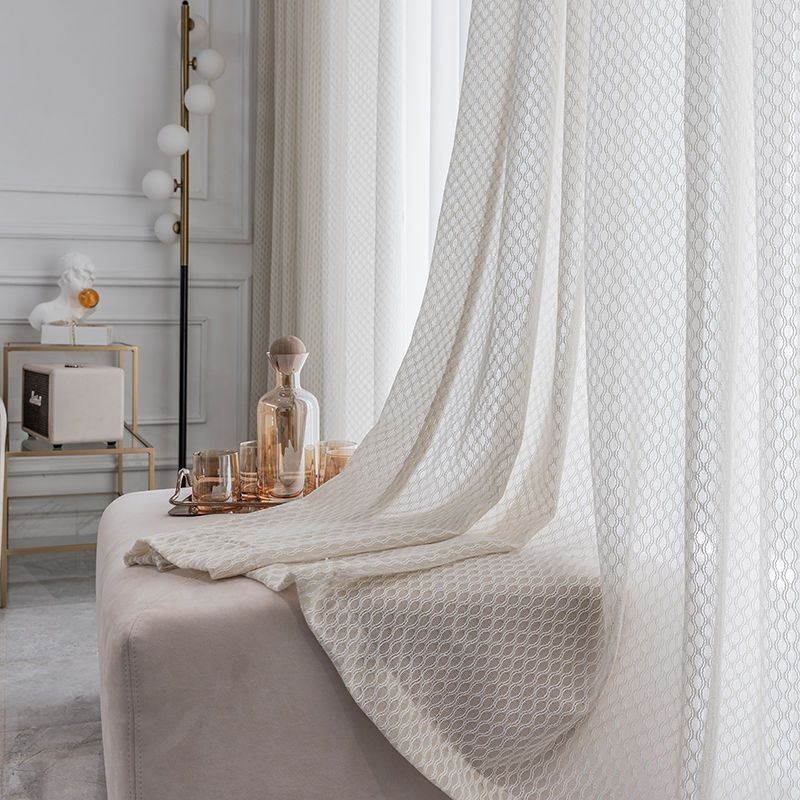 Modern White Tulle Curtains Geometric Sheers Curtain Made to Measure Curtain For Living Room