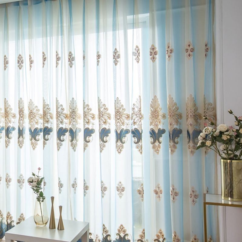Luxury Sheer Curtains Floral Embroidered Semi Voile Curtain Made to Measure Curtain For Bedroom