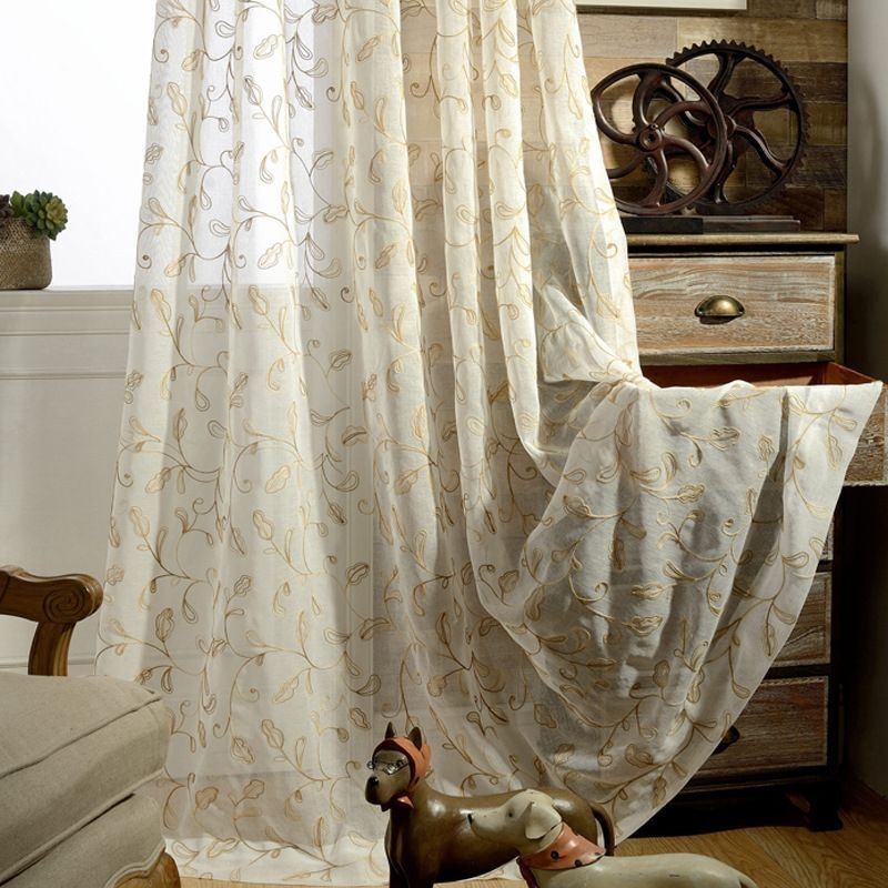 Embroidered Leaf Tulle Curtain Made to Measure Curtain Modern Voile Gauze Curtains