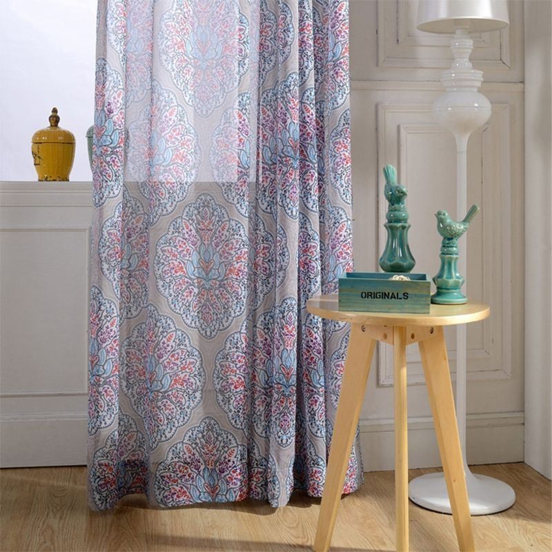 Printed Flower Window Curtains Tulle Sheer For Living Room