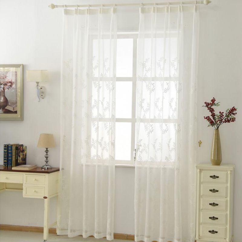 White Sheer Curtain Made to Measure Curtain Embroidery Tulle For Living Room Bedroom