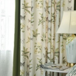 Cotton Linen Floral Printing Stitching Curtains With Plant Pattern For Living Room
