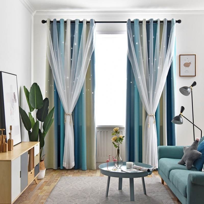 Blackout Curtain Made to Measure Curtain Hollow Star With Sheer Bedroom