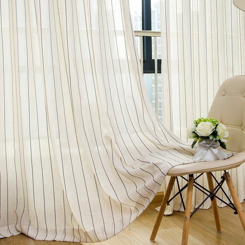 Nordic Simple Sheer Curtain Made to Measure Curtain Stripes Jacquard Environment Protective Linen Blended Fabric