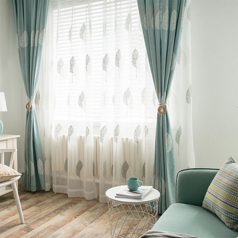 Nordic Curtain Made to Measure Curtain Cotton Linen Minimalist Leaf Embroidery