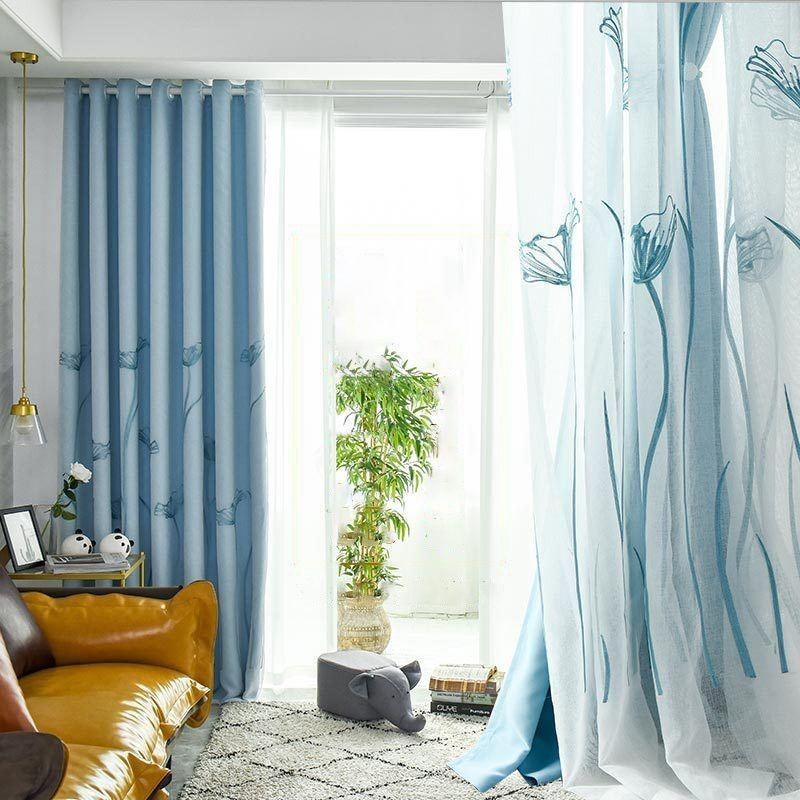 American Style Curtain Made to Measure Curtain Lotus Leaf Embroidery Blackout