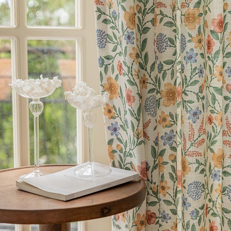Linen Curtains American Style Small Floral Print