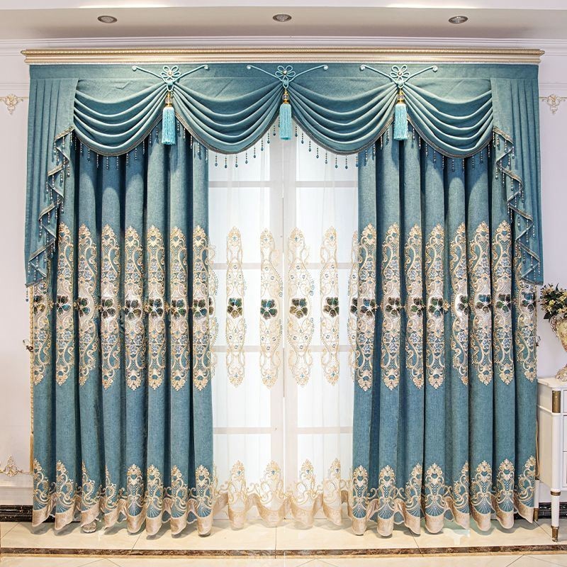 Semi Blackout Curtains European Floral Embroidery Chenille For Living Room Bedroom