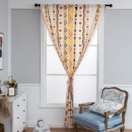 Nordic Style Linen Curtains Geometric Printed For Living Room Bedroom