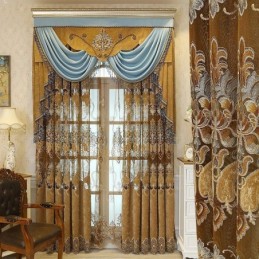 Semi Blackout Curtain Made to Measure Curtain European Flower Embroidery Imitation Cashmere For Living Room