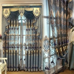 Chenille Semi Blackout Curtain Made to Measure Curtain European Flower Embroidery Living Room Bedroom