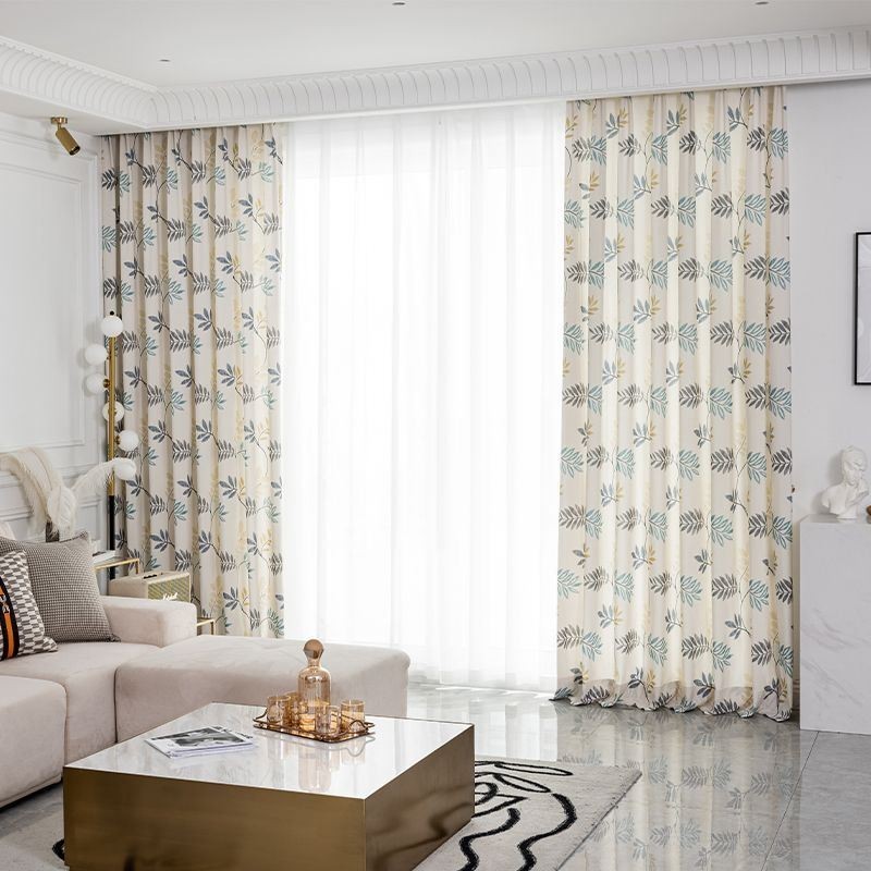 Cotton Curtain Made to Measure Curtain Nordic Style Leaf Printed