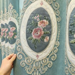Chenille Embroidery Curtains European Style Floral For Living Room Bedroom