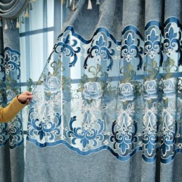 Chenille Semi Blackout Curtains European Style Floral Embroidery Living Room Bedroom