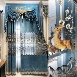 Nordic Chenille Curtains Fawn Embroidery Semi Blackout For Living Room Bedroom