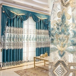 Chenille Curtain Made to Measure Curtain European Flower Embroidery Semi Blackout For Living Room Bedroom