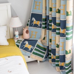 Cotton Curtains Kid's Style White Horse Printed