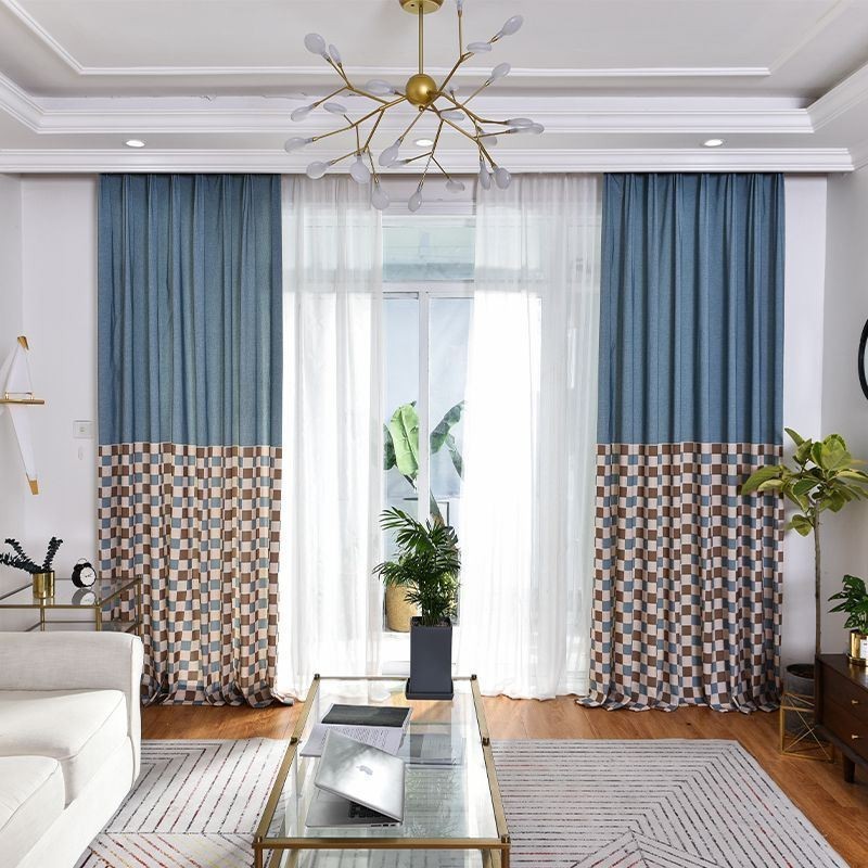 Cotton Curtain Made to Measure Curtain Plaid Printed Nordic Style