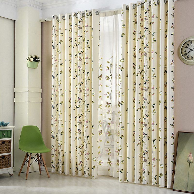 Velvet Curtains American Style Leaf Bird Print