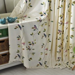 Velvet Curtains American Style Leaf Bird Print